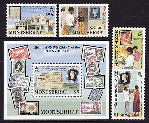 Монтсеррат, 1990, 150 лет почтовой марке, 4 марки, блок